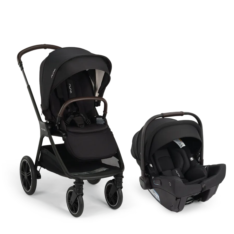 Nuna TRIV LX stroller paired with the PIPA urbn infant car seat in Caviar, shown as a complete travel system